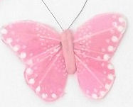 5cm x 1 x PINK -- FEATHER BUTTERFLY ON 20cm WIRE 4 -Jacksons mail Order